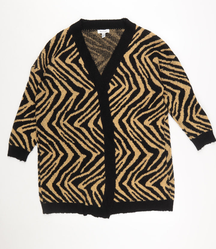 Wild Flower Women's Beige Black Animal Print Open Knit Cardigan S/M