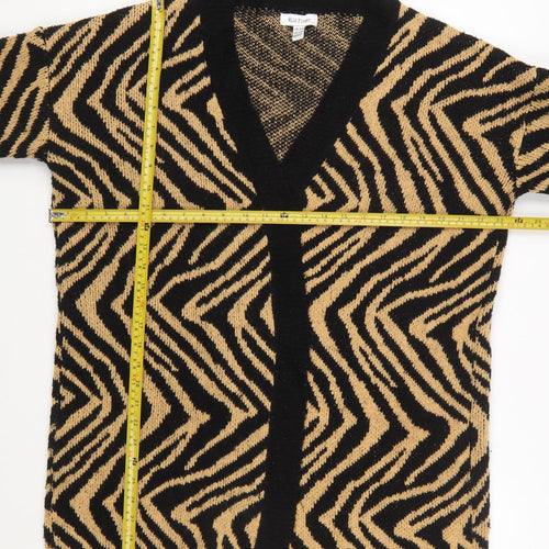 Wild Flower Women's Beige Black Animal Print Open Knit Cardigan S/M
