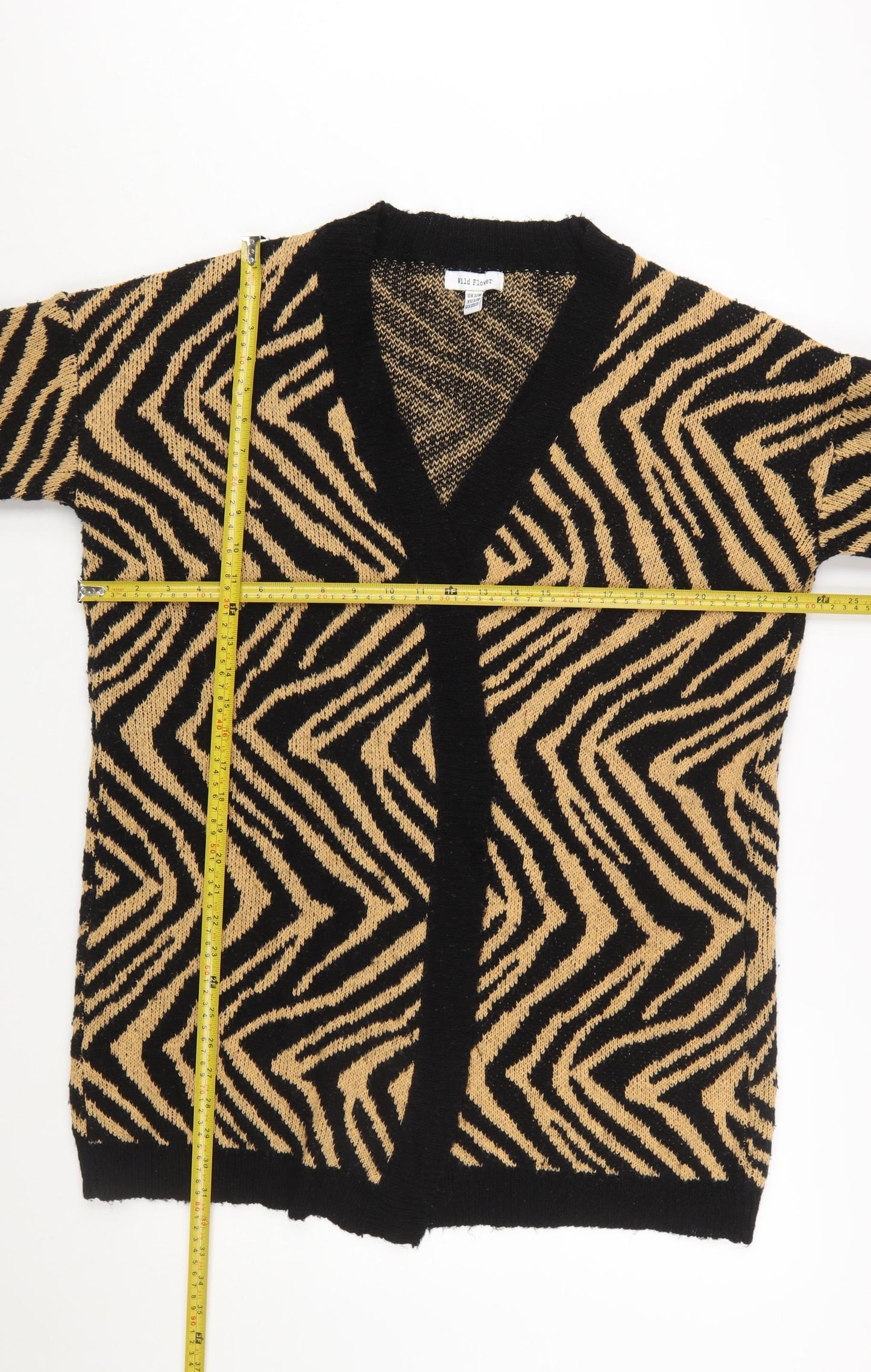 Wild Flower Women's Beige Black Animal Print Open Knit Cardigan S/M