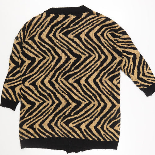 Wild Flower Women's Beige Black Animal Print Open Knit Cardigan S/M