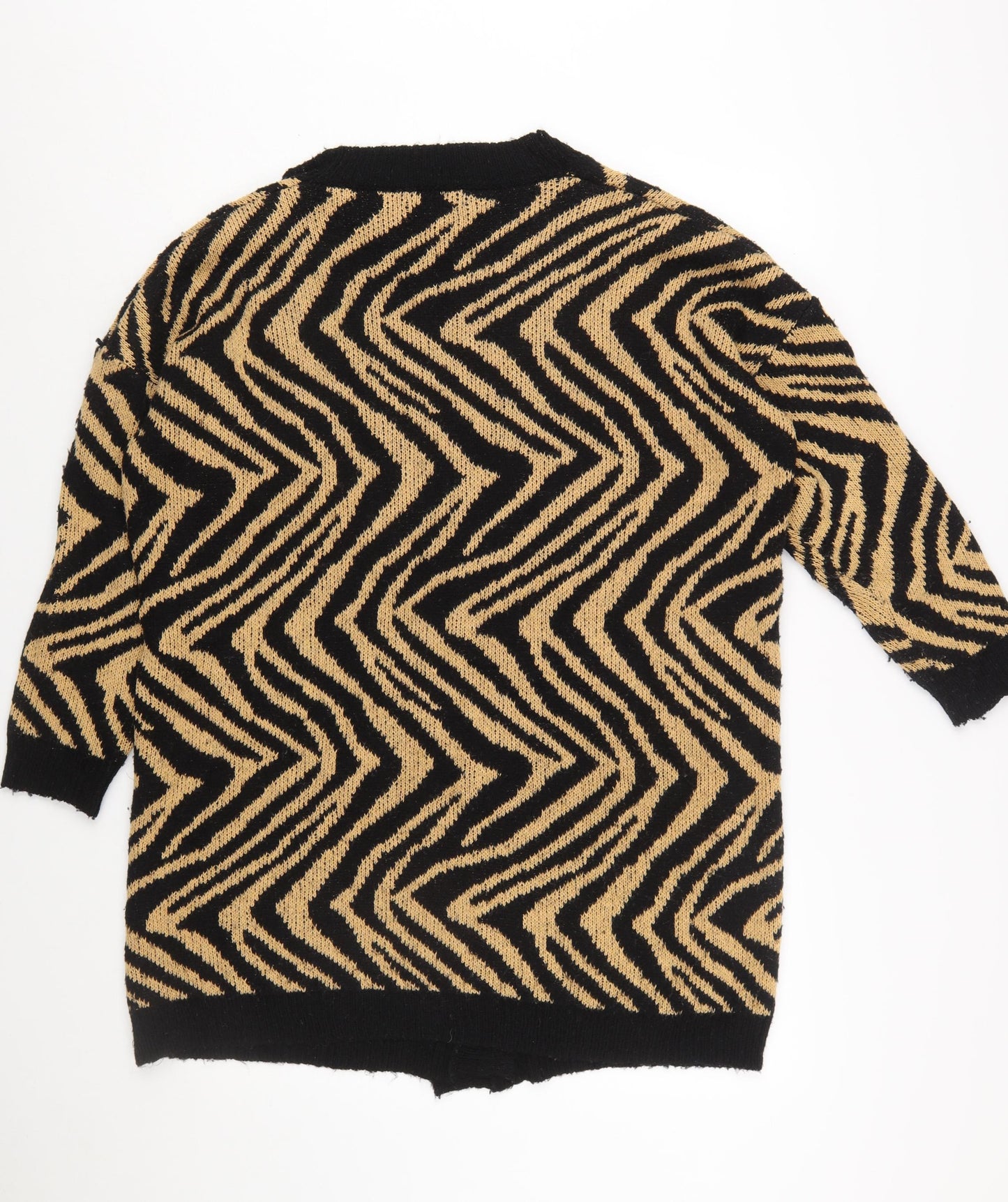 Wild Flower Women's Beige Black Animal Print Open Knit Cardigan S/M