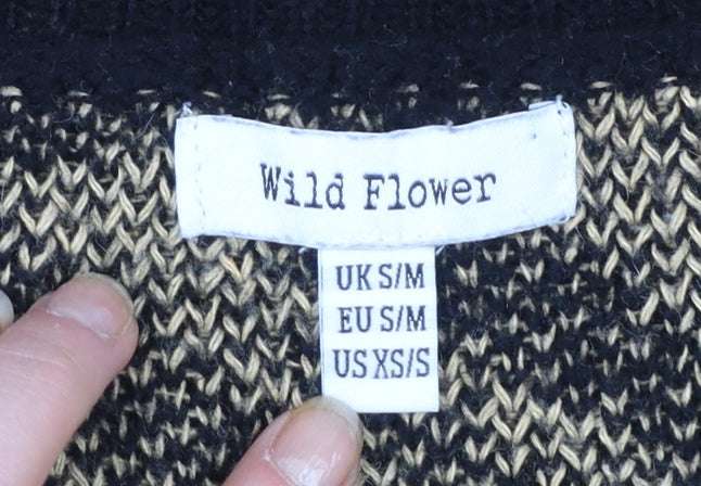 Wild Flower Women's Beige Black Animal Print Open Knit Cardigan S/M