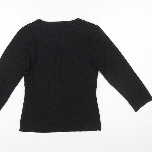 Christine Phillipe Womens Black Beaded Knit Jumper Size M Scoop Neck