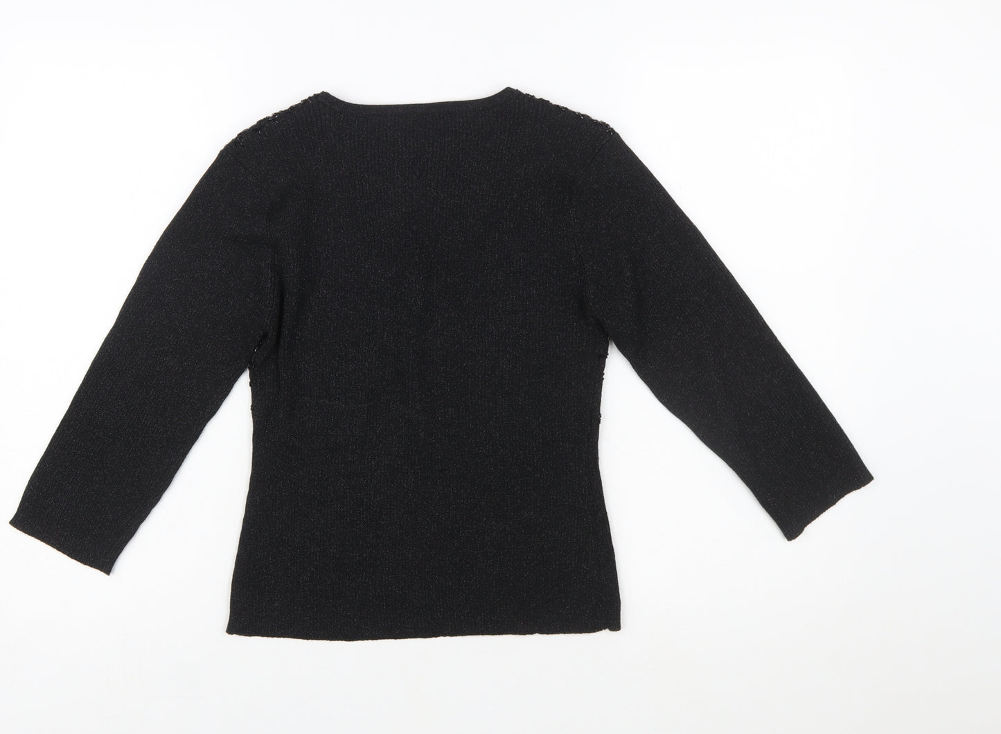 Christine Phillipe Womens Black Beaded Knit Jumper Size M Scoop Neck