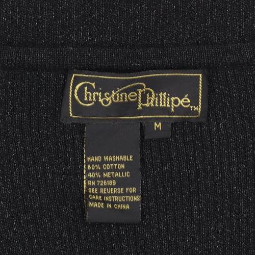 Christine Phillipe Womens Black Beaded Knit Jumper Size M Scoop Neck