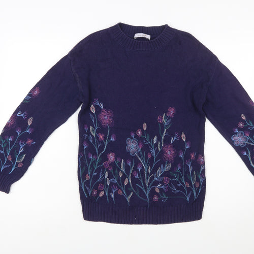 Marks and Spencer Women’s Blue Embroidered Cotton Jumper S