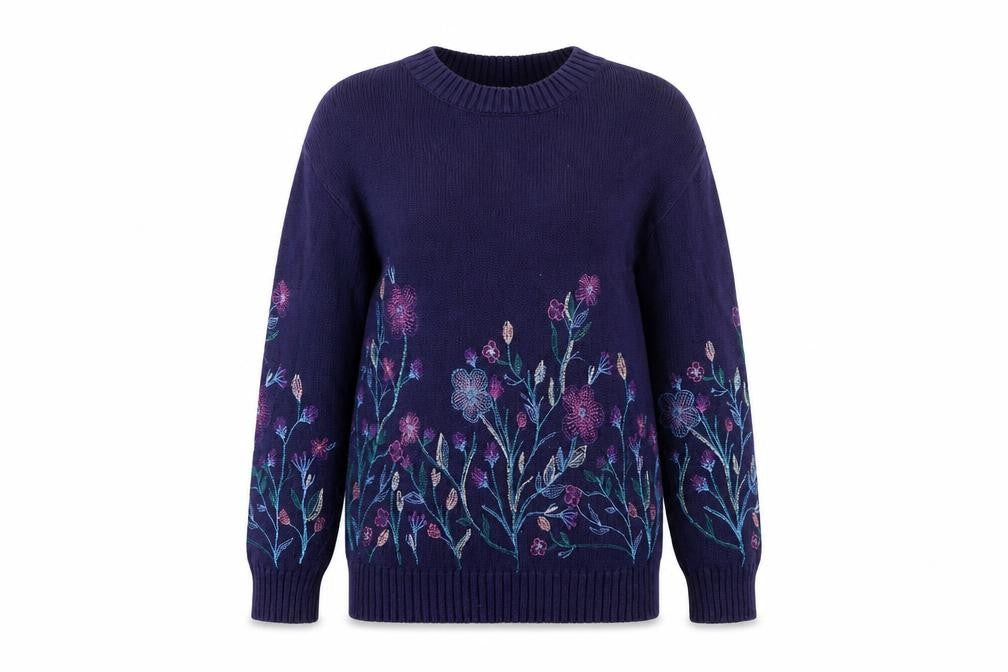 Marks and Spencer Women’s Blue Embroidered Cotton Jumper S