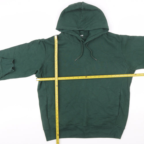 UNIQLO Men Green Pullover Hoodie L Cotton Fleece Long Sleeve