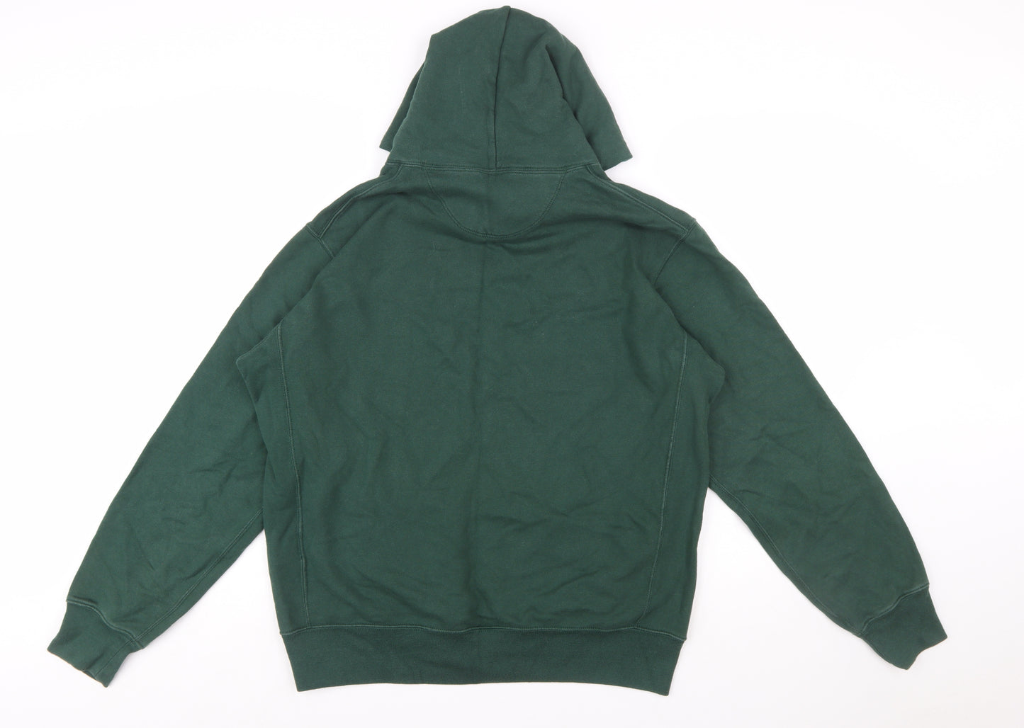 UNIQLO Men Green Pullover Hoodie L Cotton Fleece Long Sleeve