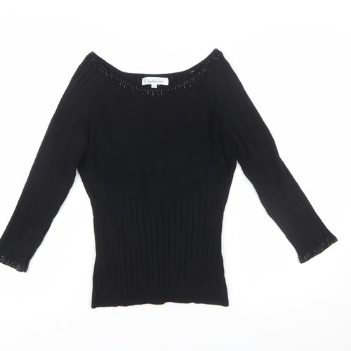 Belldini Women's Black Beaded Boat Neck Long Sleeve Pullover Jumper Size L