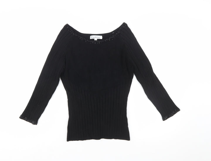 Belldini Women's Black Beaded Boat Neck Long Sleeve Pullover Jumper Size L