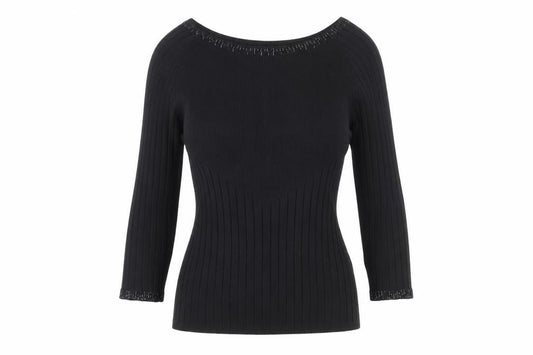 Front view of Belldini Women's Black Beaded Boat Neck Long Sleeve jumper, size L