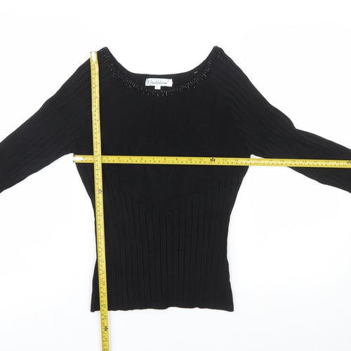 Belldini Women's Black Beaded Boat Neck Long Sleeve Pullover Jumper Size L