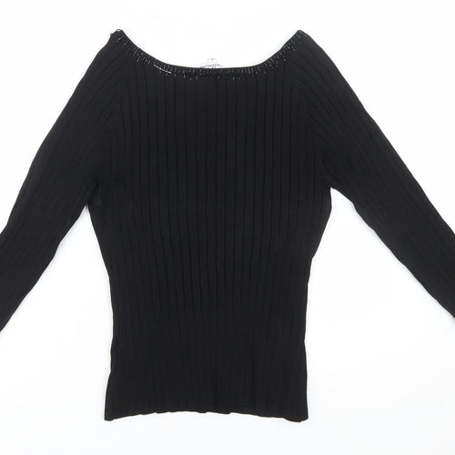 Belldini Women's Black Beaded Boat Neck Long Sleeve Pullover Jumper Size L