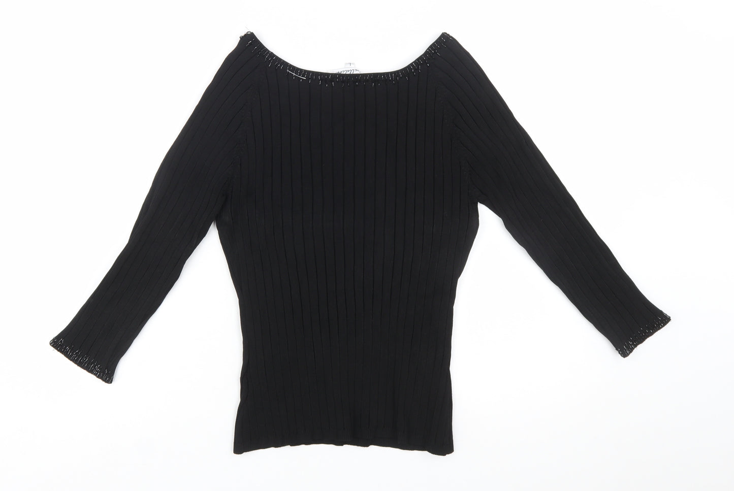 Belldini Women's Black Beaded Boat Neck Long Sleeve Pullover Jumper Size L