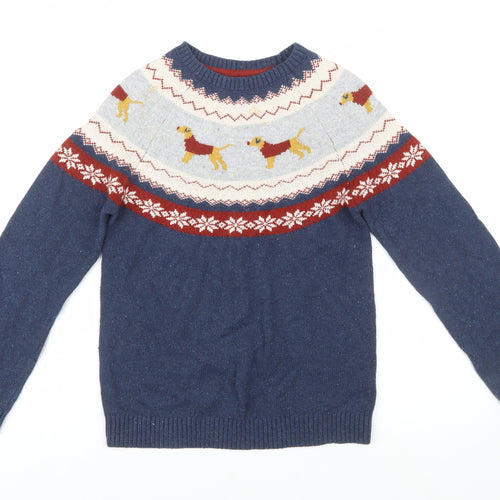 FatFace Girls Navy Dog Fair Isle Jumper 12-13 Years Cotton Wool Blend