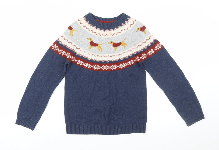 FatFace Girls Navy Dog Fair Isle Jumper 12-13 Years Cotton Wool Blend