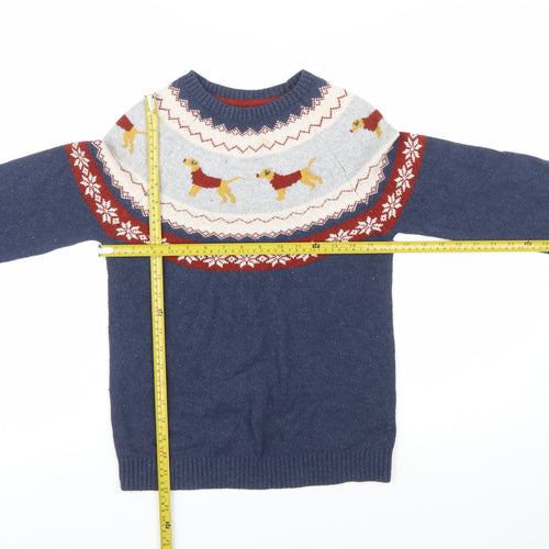 FatFace Girls Navy Dog Fair Isle Jumper 12-13 Years Cotton Wool Blend