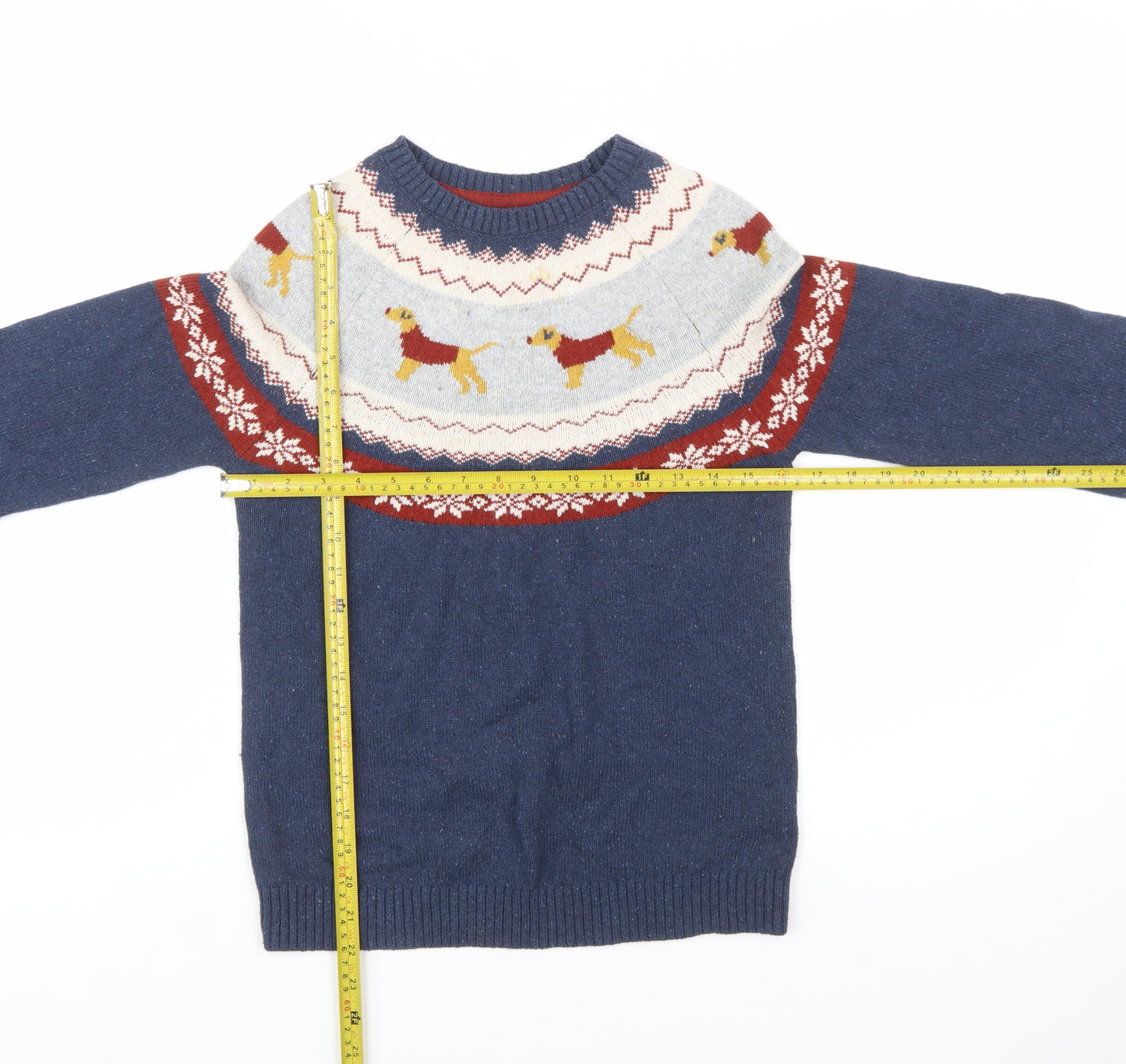 FatFace Girls Navy Dog Fair Isle Jumper 12-13 Years Cotton Wool Blend