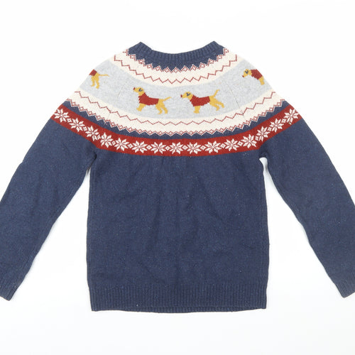 FatFace Girls Navy Dog Fair Isle Jumper 12-13 Years Cotton Wool Blend