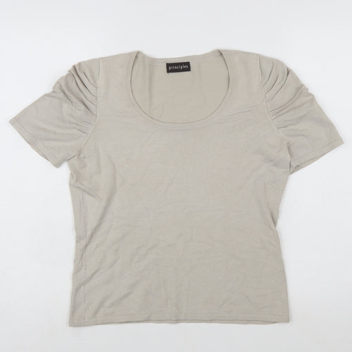 Principles Women Beige Scoop Neck Short Sleeve Pullover Jumper Size 14