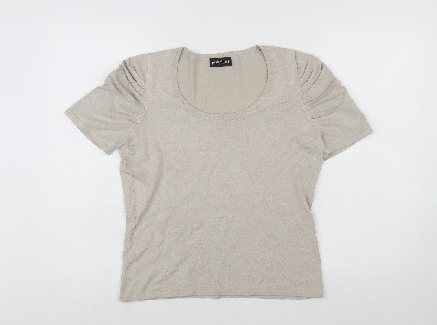 Principles Women Beige Scoop Neck Short Sleeve Pullover Jumper Size 14