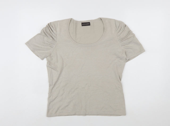 Principles Women Beige Scoop Neck Short Sleeve Pullover Jumper Size 14