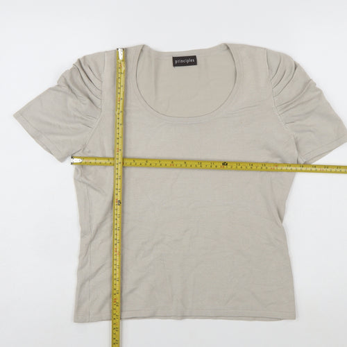 Principles Women Beige Scoop Neck Short Sleeve Pullover Jumper Size 14