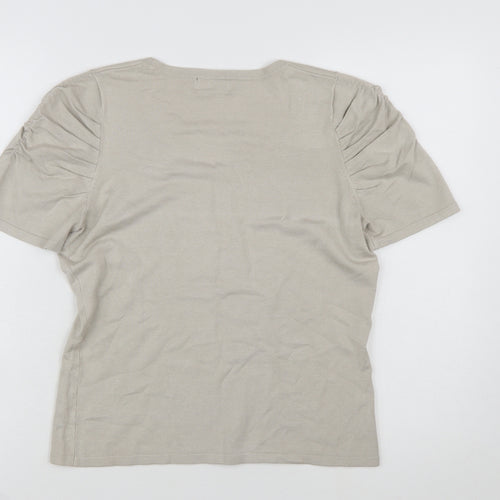 Principles Women Beige Scoop Neck Short Sleeve Pullover Jumper Size 14