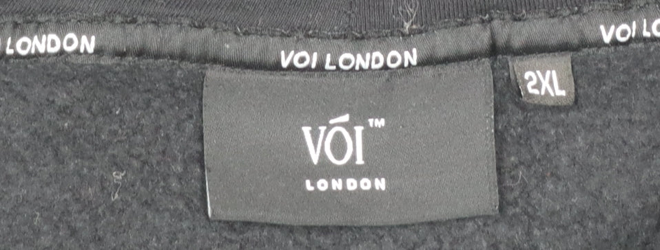 Voi London Men's Black 2XL Full Zip Hoodie with Logo and Pockets
