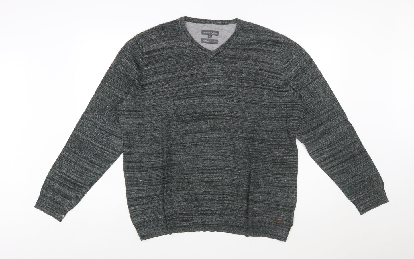 RJR John Rocha Men's Grey Cotton V-Neck Pullover Jumper Size L
