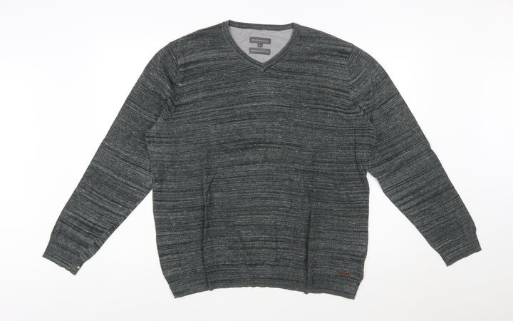 RJR John Rocha Men's Grey Cotton V-Neck Pullover Jumper Size L