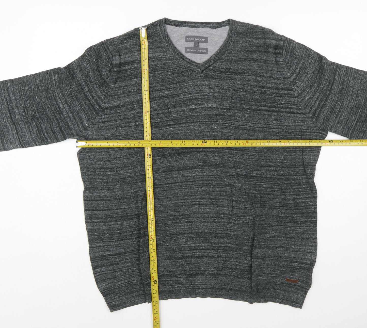 RJR John Rocha Men's Grey Cotton V-Neck Pullover Jumper Size L