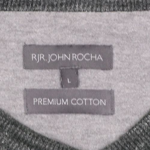 RJR John Rocha Men's Grey Cotton V-Neck Pullover Jumper Size L
