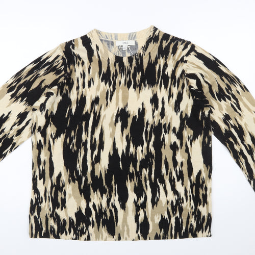 Marks and Spencer Women Beige Animal Print Acrylic Jumper Size 16