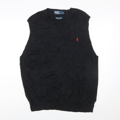 Ralph Lauren Men's Black 2XL Cotton V-Neck Sleeveless Jumper Vest