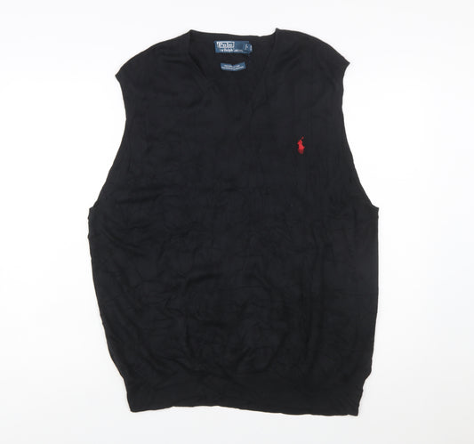 Ralph Lauren Men's Black 2XL Cotton V-Neck Sleeveless Jumper Vest
