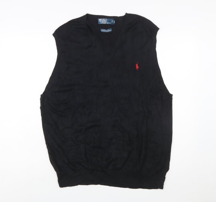 Ralph Lauren Men's Black 2XL Cotton V-Neck Sleeveless Jumper Vest