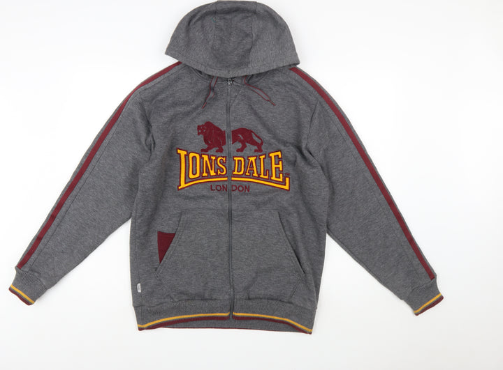 Lonsdale Men Grey Full Zip Hoodie M Sports Fleece Logo