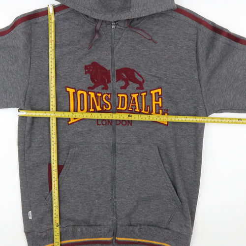 Lonsdale Men Grey Full Zip Hoodie M Sports Fleece Logo