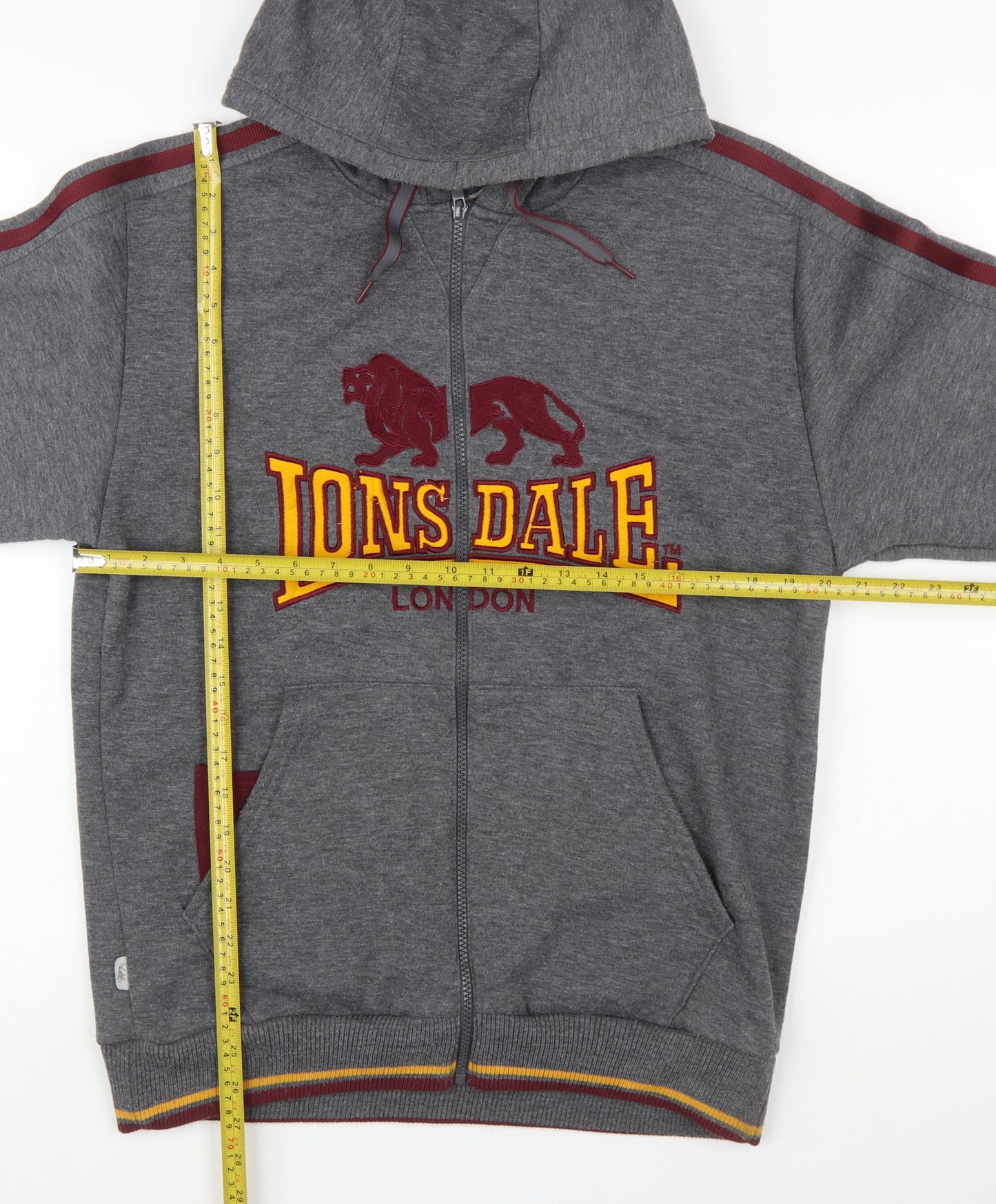 Lonsdale Men Grey Full Zip Hoodie M Sports Fleece Logo