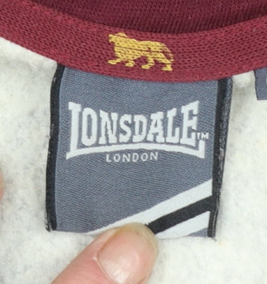 Lonsdale Men Grey Full Zip Hoodie M Sports Fleece Logo