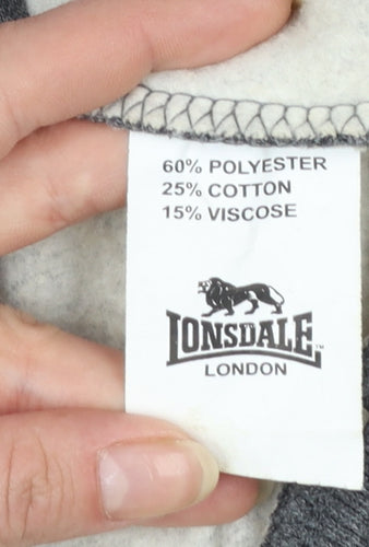 Lonsdale Men Grey Full Zip Hoodie M Sports Fleece Logo