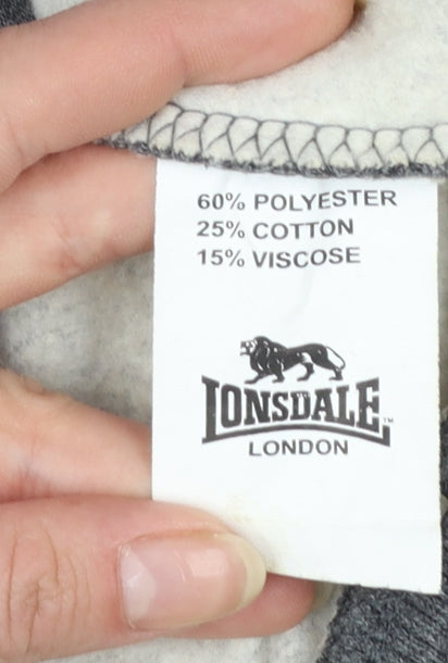 Lonsdale Men Grey Full Zip Hoodie M Sports Fleece Logo
