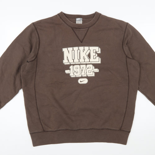 Nike Mens Brown Pullover Sweatshirt L Graphic Crew Neck Sportswear