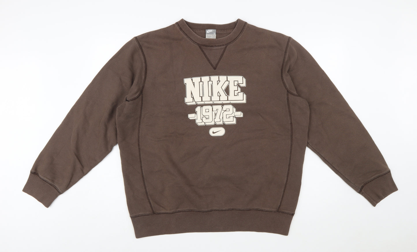 Nike Mens Brown Pullover Sweatshirt L Graphic Crew Neck Sportswear