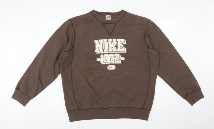 Nike Mens Brown Pullover Sweatshirt L Graphic Crew Neck Sportswear