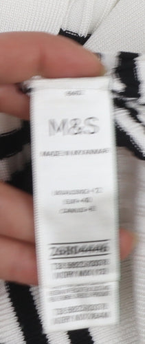 Marks and Spencer Women’s White Striped Collared Short Sleeve Knit Jumper Size 12