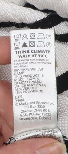 Marks and Spencer Women’s White Striped Collared Short Sleeve Knit Jumper Size 12