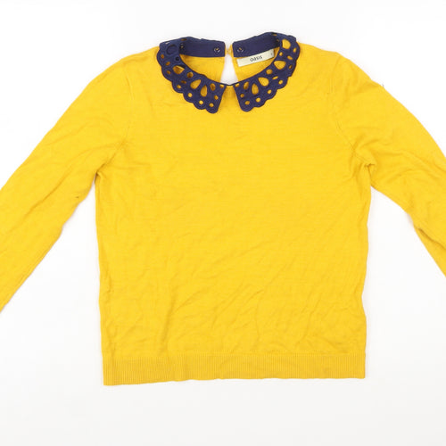 Oasis Women Yellow Collared Long Sleeve Knit Jumper Size S